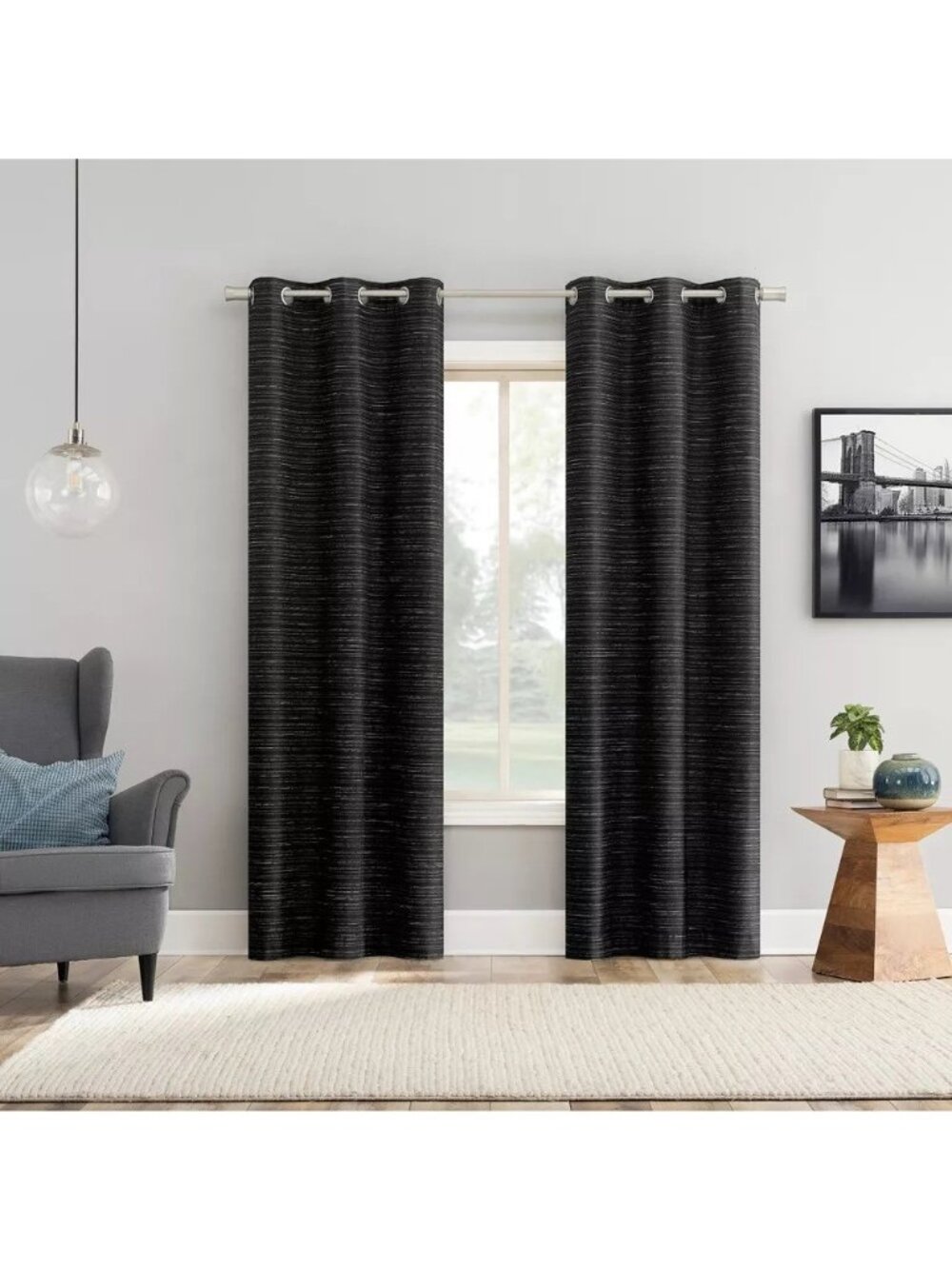 Sun Zero Wylder Thermal Blackout Texture Black Curtain Panel Set 37" x 84" NWOT